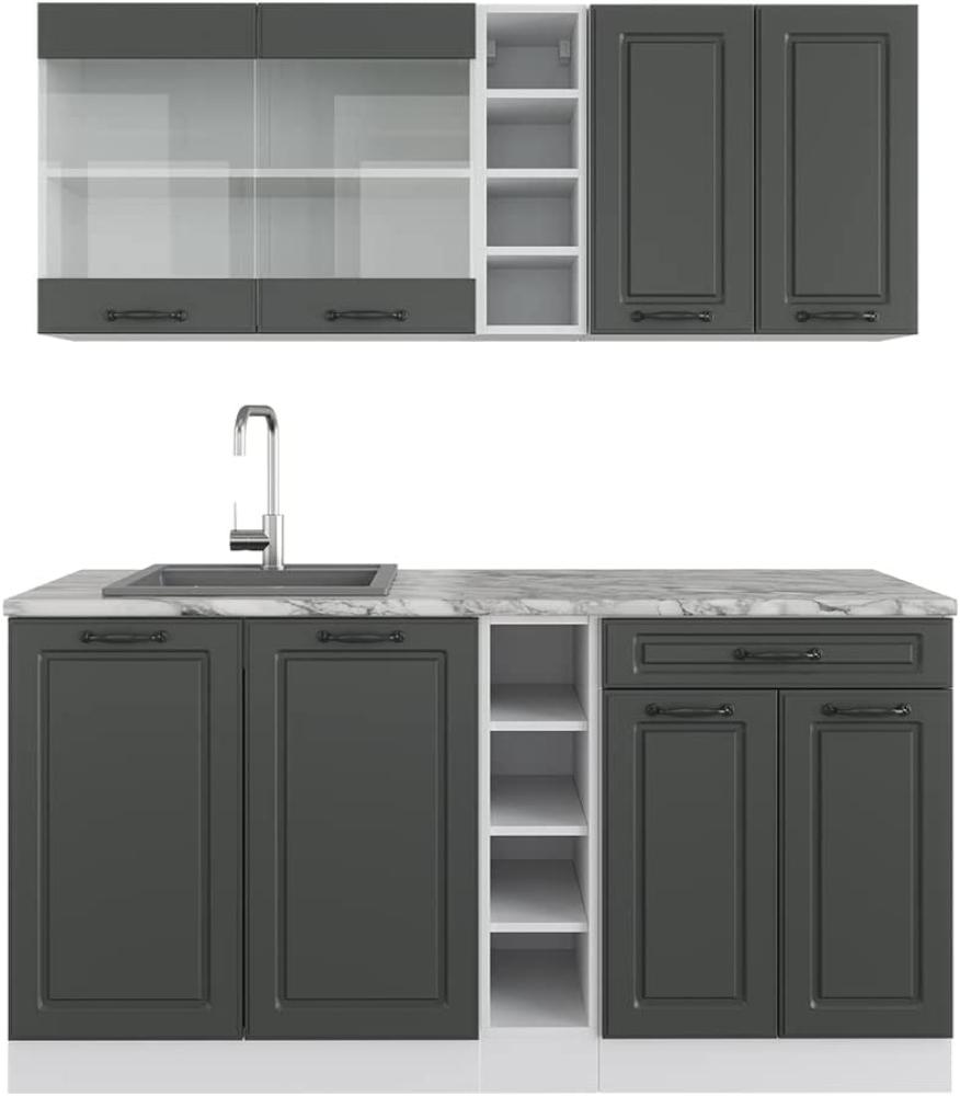 Vicco Küchenzeile Einbauküche Küchenschränke R-Line Landhaus Küchenmöbel (Weiß-Anthrazit, Single 180 cm) Bild 1