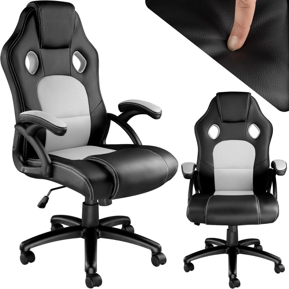 TecTake Sportsitz Chefsessel Stuhl ergonomischer Gaming Bürostuhl Racing Schalensitz - Diverse Farben - (Schwarz-Grau) Bild 1
