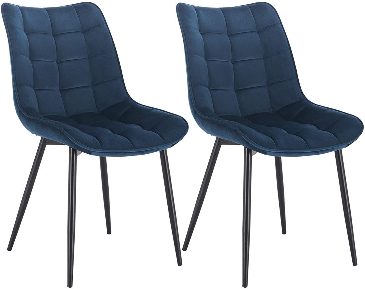 2er-Set Küchenstuhl mit Rückenlehne aus Samt Metallbeine Elif blau Bild 1