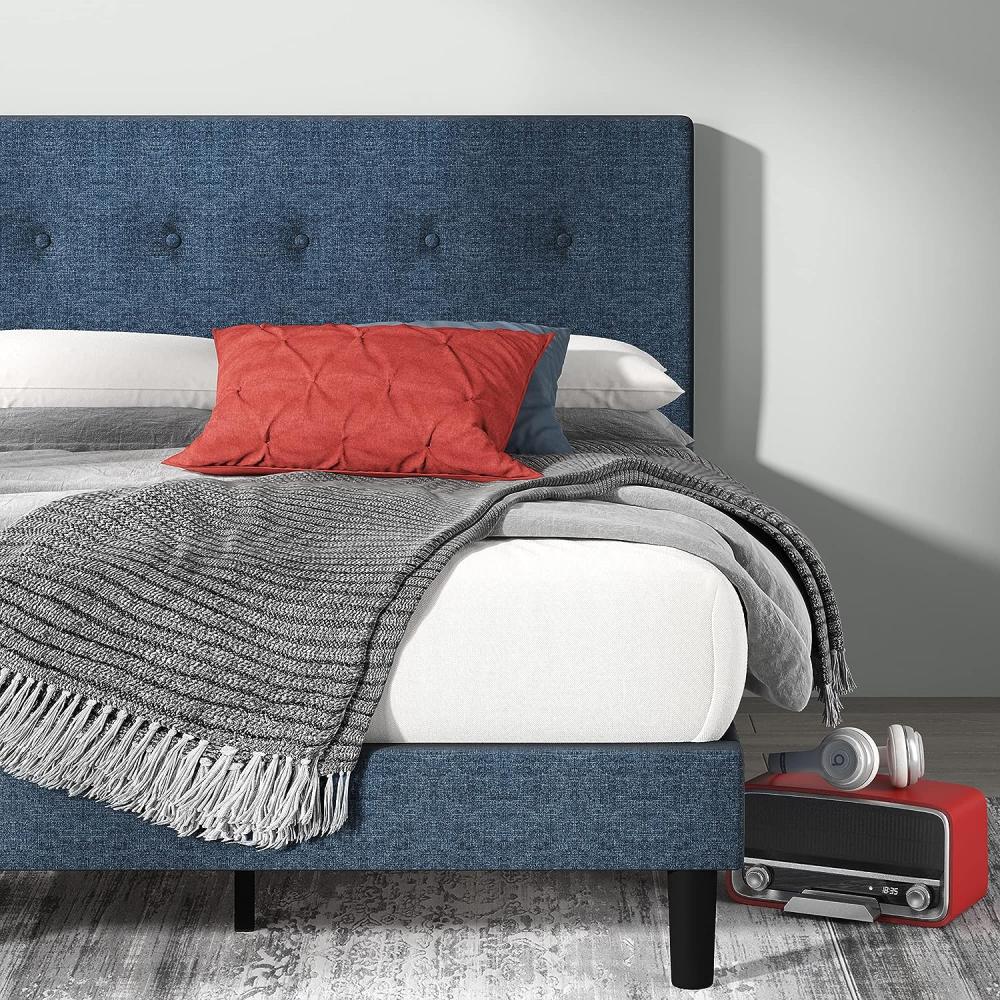 Zinus Omkaram Gepolstertertes Plattformbett mit Knopfdetails in Navy / Plattform-Betten/ Keine Boxspring erforderlich/Navy/ Schnelle, einfache Montage/ 180 x 200 cm Bild 1