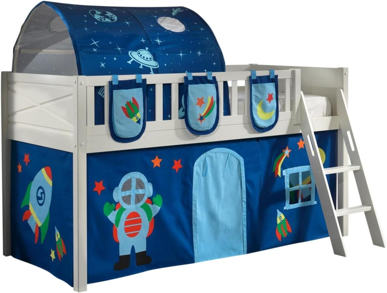 SCOTT Spielbett, LF 90 x 200 cm, mit Rolllattenrost, Leiter und Textilset Vorhang, Tunnel und 3 Taschen "Astro" Bild 1