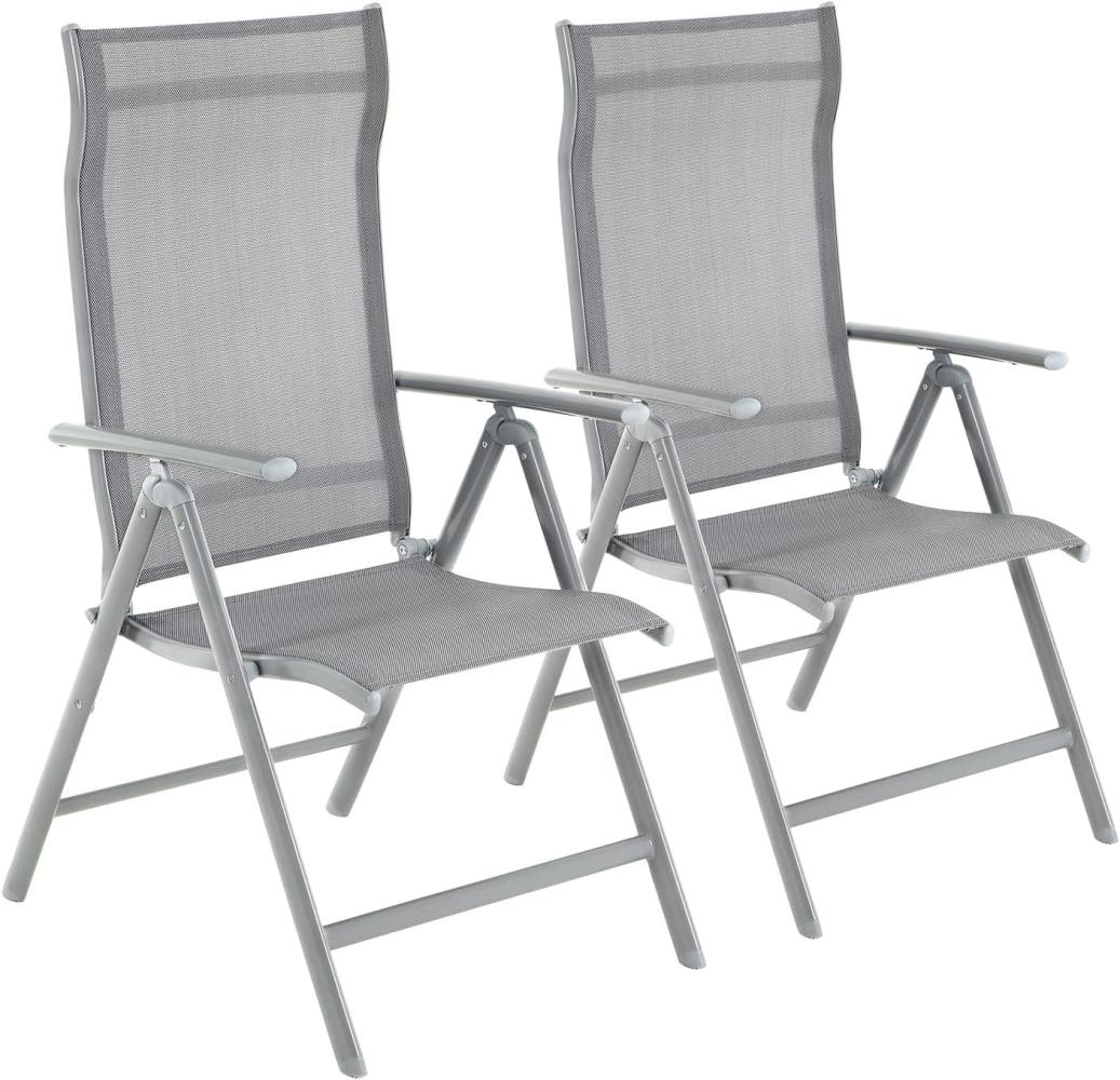 Gartenstühle, 2er Set, Klappstühle, Outdoor-Stühle mit robustem Aluminiumgestell, Rückenlehne 8-stufig verstellbar, bis 150 kg belastbar, grau GCB29GY Bild 1