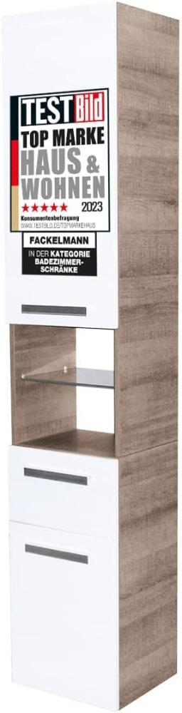 Fackelmann A-VERO Hochschrank 35 cm, Schublade, Regal, Grau-Eiche Optik/Weiß Bild 1