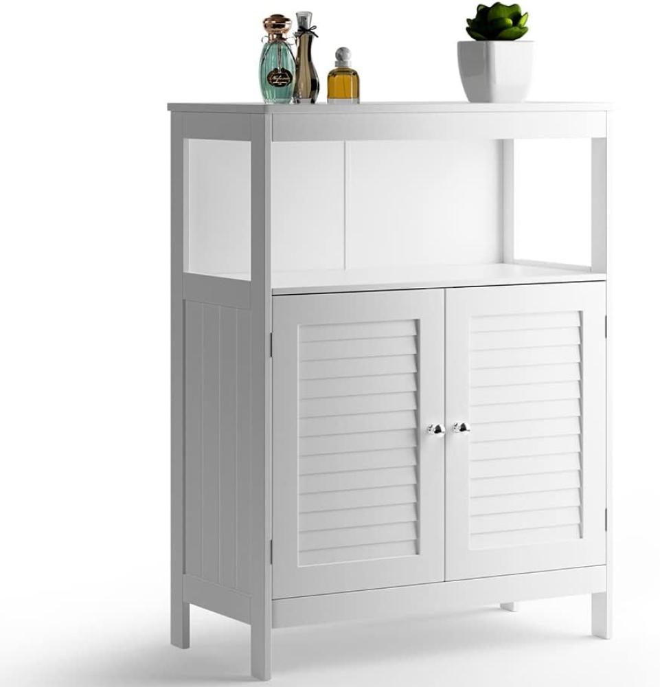 BAKAJI Möbelschrank für Badezimmer, Möbel mit 2 Türen, Holzwerkstoff, Weiß, 60x30x80 cm Bild 1