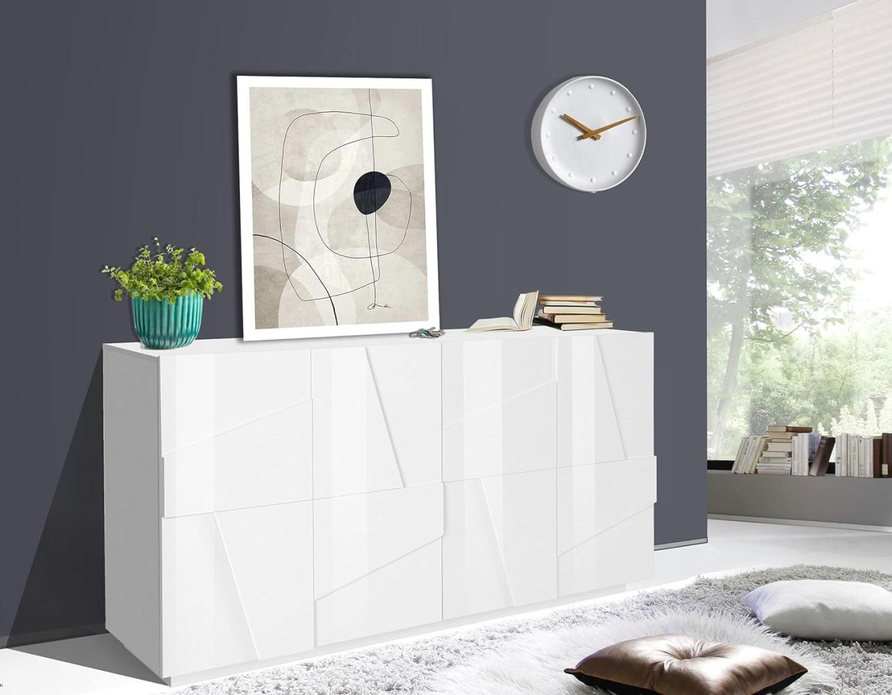 Dmora Modernes Sideboard mit 4 Türen, Made in Italy, Küchen-Sideboard, Wohnzimmer-Design-Buffet, 162x44h86 cm, glänzend weiße Farbe Bild 1