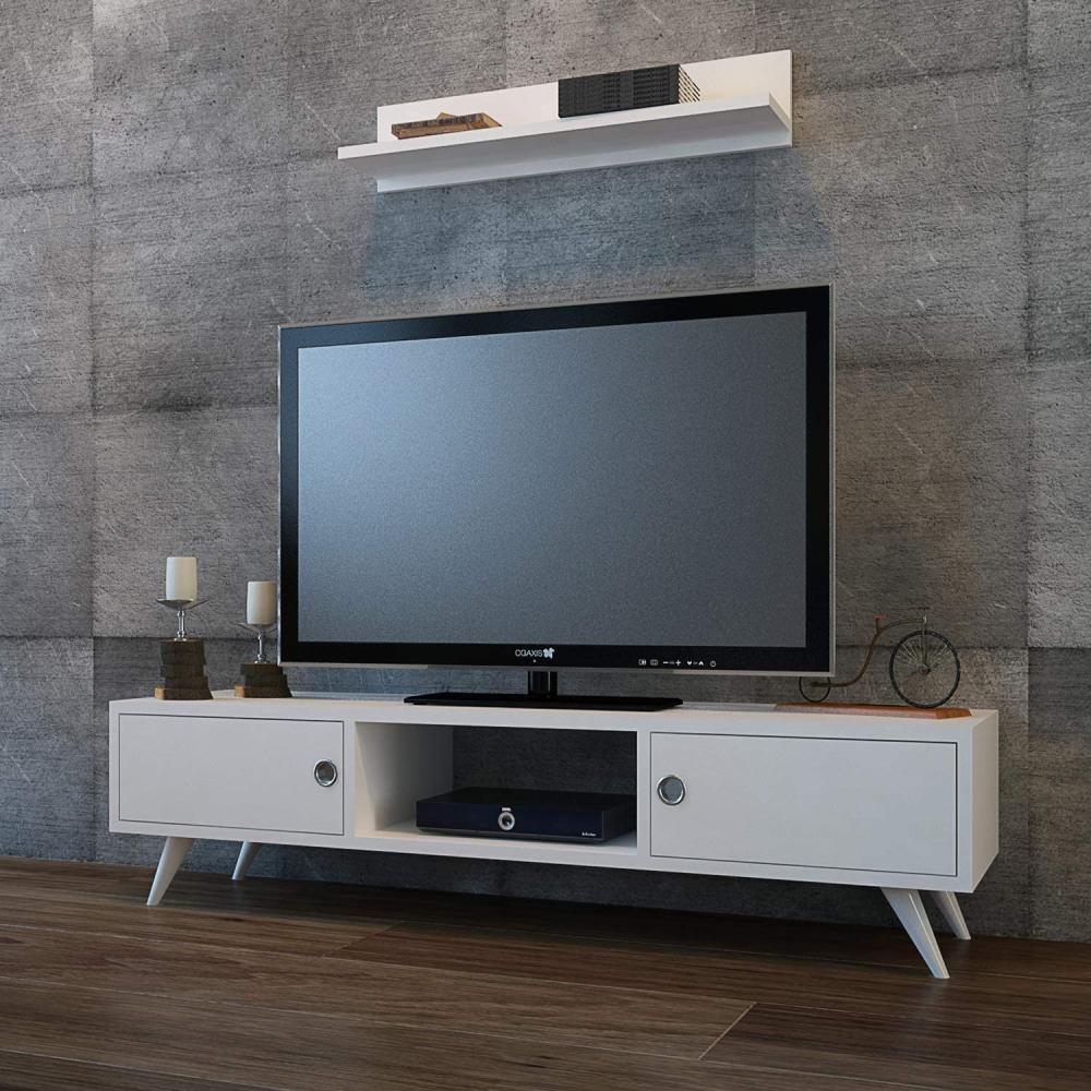 Homemania TV-Schrank Aspen 130x40x35 cm Weiß und Walnuss Bild 1