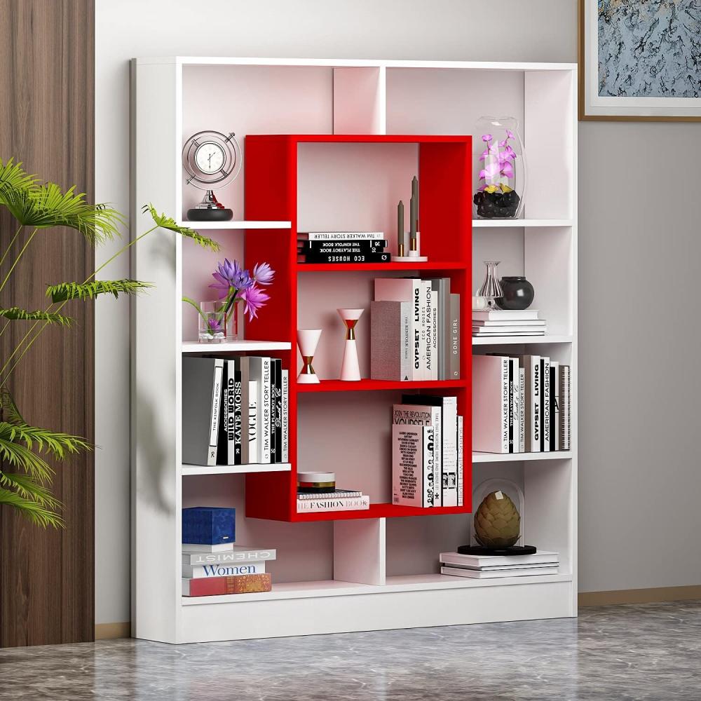 Venus Bücherregal - Standregal - Büroregal - Raumtieler für Wohnzimmer / Büro in modernem Design (Weiß / Rot) Bild 1