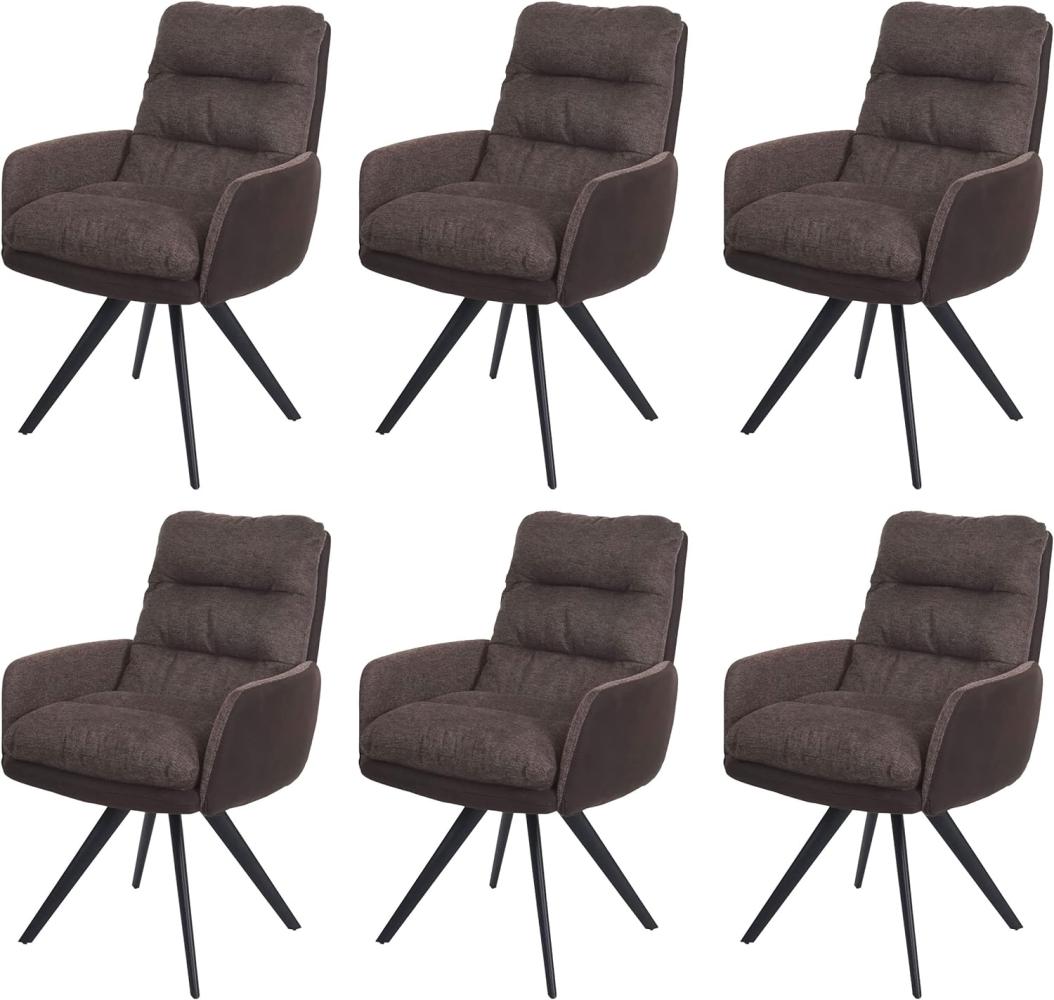 6er-Set Esszimmerstuhl HWC-G66, Küchenstuhl Stuhl, drehbar Auto-Position Stoff/Textil ~ braun-dunkelbraun, mit Armlehne Bild 1