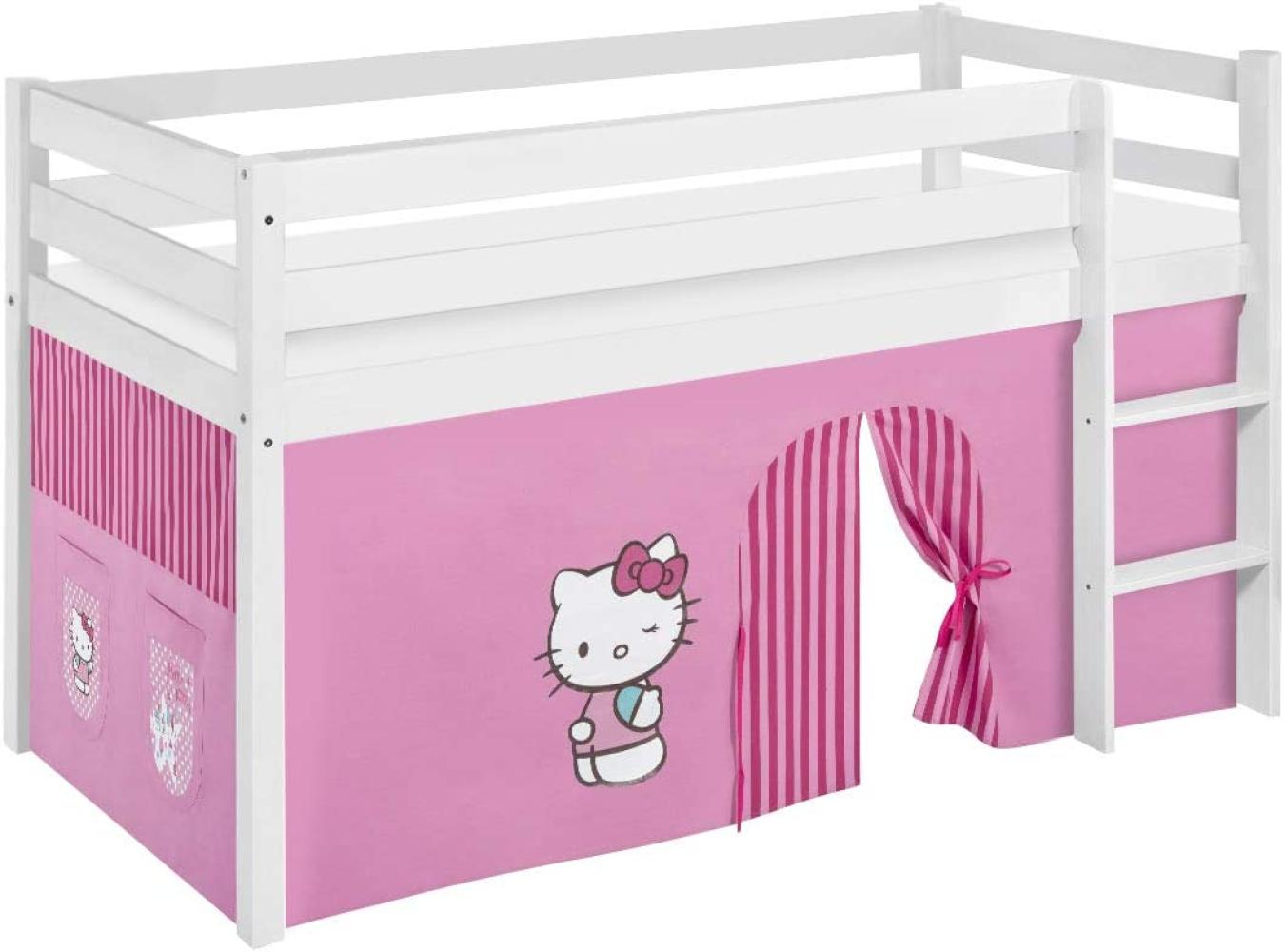 Lilokids 'Jelle' Spielbett 90 x 200 cm, Hello Kitty Rosa, Kiefer massiv, mit Vorhang Bild 1