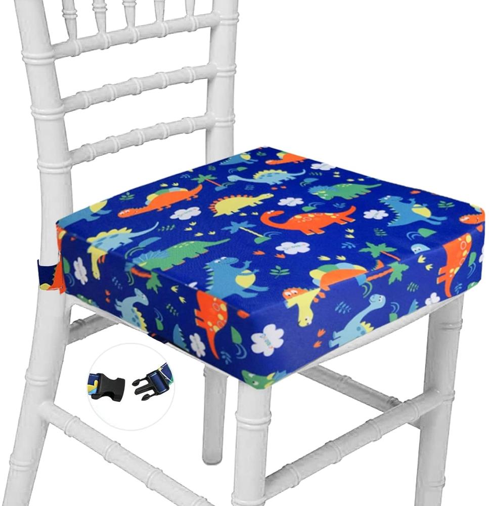 Sitzerhöhung Stuhl Cartoon Tragbares Boostersitze mit 2 Sicherheits Schnalle Waschbar Sitzerhöhung für Esstisch (Blau Dinosaurier) Bild 1