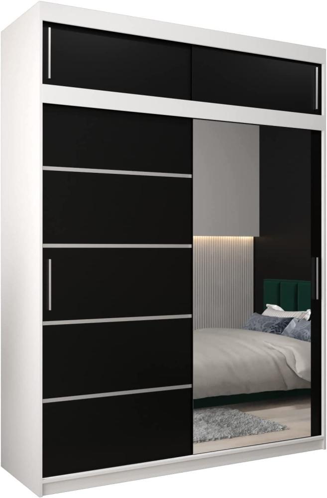 Kryspol Schwebetürenschrank Verona 2-180 cm mit Spiegel Kleiderschrank mit Kleiderstange und Einlegeboden Schlafzimmer- Wohnzimmerschrank Schiebetüren Modern Design (Weiß + Schwarz mit Erweiterung) Bild 1