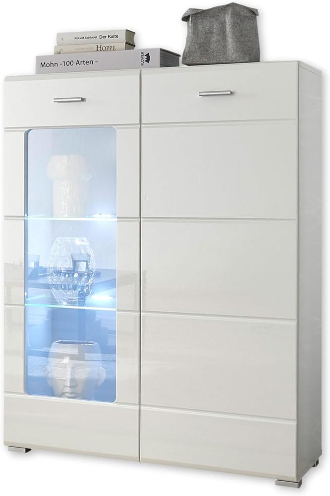Enrique Stauraumelement, Weiß Hochglanz - Wohnzimmerschrank mit LED-Beleuchtung und viel Stauraum - 80 x 112 x 42 cm (B/H/T) Bild 1