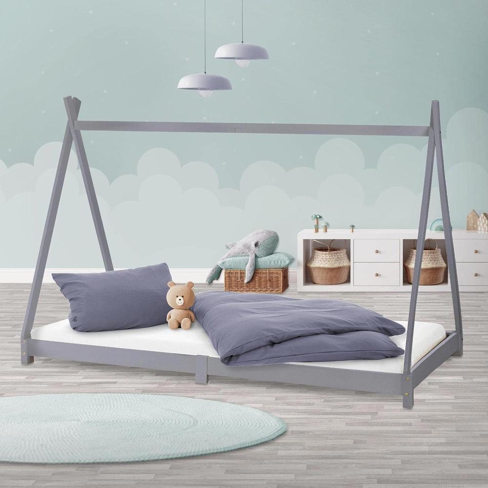 Kinderbett Tipi mit Lattenrost 90x200 cm HellGrau aus Kiefernholz ML-Design Bild 1