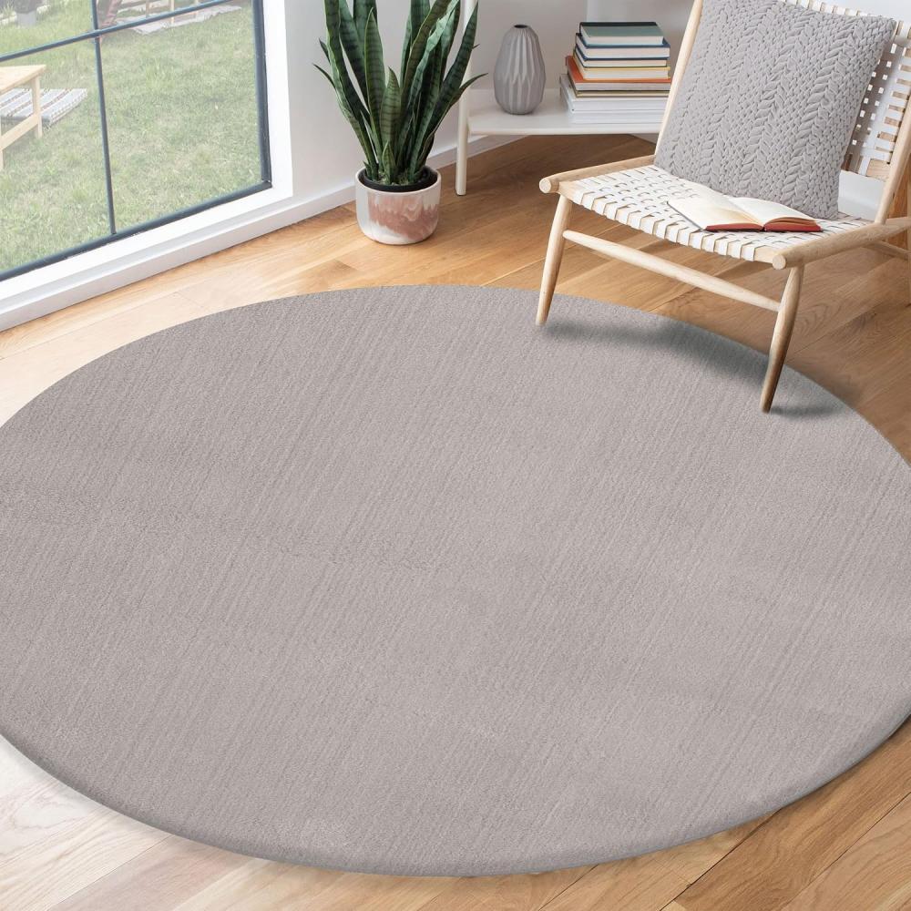 the carpet Relax Moderner Flauschiger Kurzflor Teppich, Anti-Rutsch Unterseite, Waschbar bis 30 Grad, Super Soft, Felloptik, Sand, 200 x 200 cm Rund Bild 1