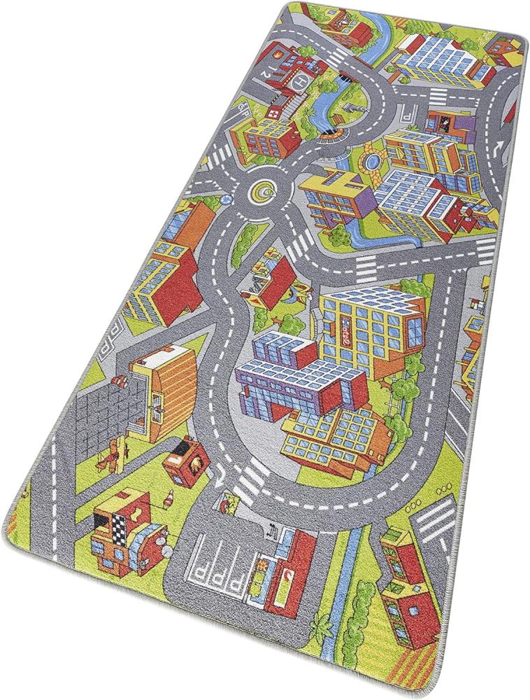 HANSE Home Kurzflor Kinderteppich Spielteppich Smart City (140x200 cm, 100% Polyamid, Rutschhemmende Rückenbeschichtung, Pflegeleicht, Fußbodenheizung geeignet), Grau Bild 1