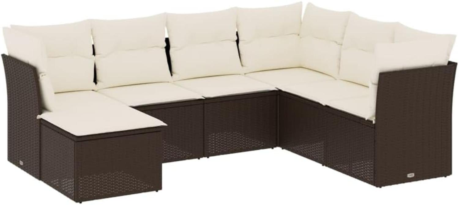 vidaXL 7-tlg. Garten-Sofagarnitur mit Kissen Braun Poly Rattan Bild 1