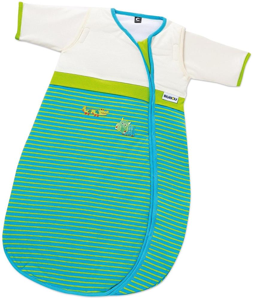 Gesslein Bubou Design 125: Temperaturregulierender Ganzjahreschlafsack/Schlafsack für Babys/Kinder, Größe 90, grün gestreift mit einem Krokodil Bild 1