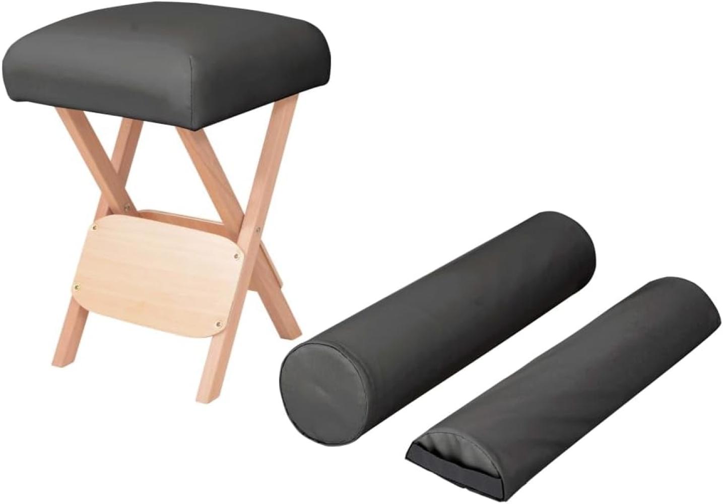 Massage-Klapphocker 12 cm Dicker Sitz + 2 Nackenrollen Schwarz Bild 1