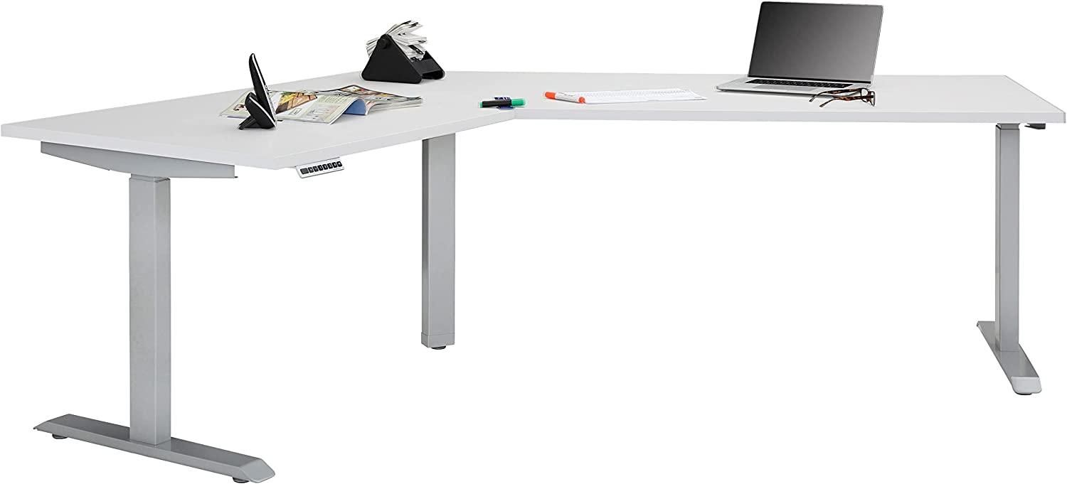 Schreibtisch >EDJUST< (BxHxT: 248x120x158 cm) in Metall platingrau - weiß matt Bild 1