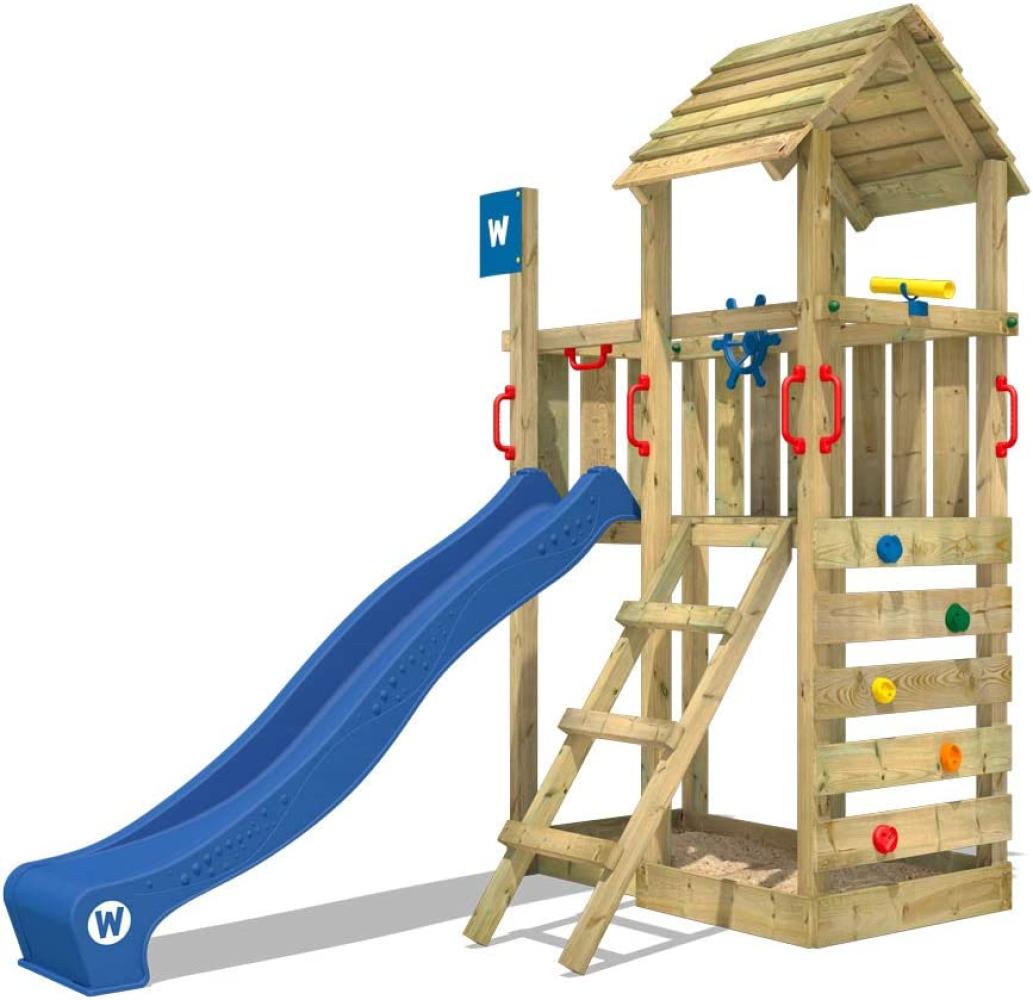 WICKEY Spielturm Klettergerüst Smart Flash mit blauer Rutsche, Kletterturm mit Sandkasten, Leiter & Spiel-Zubehör Bild 1