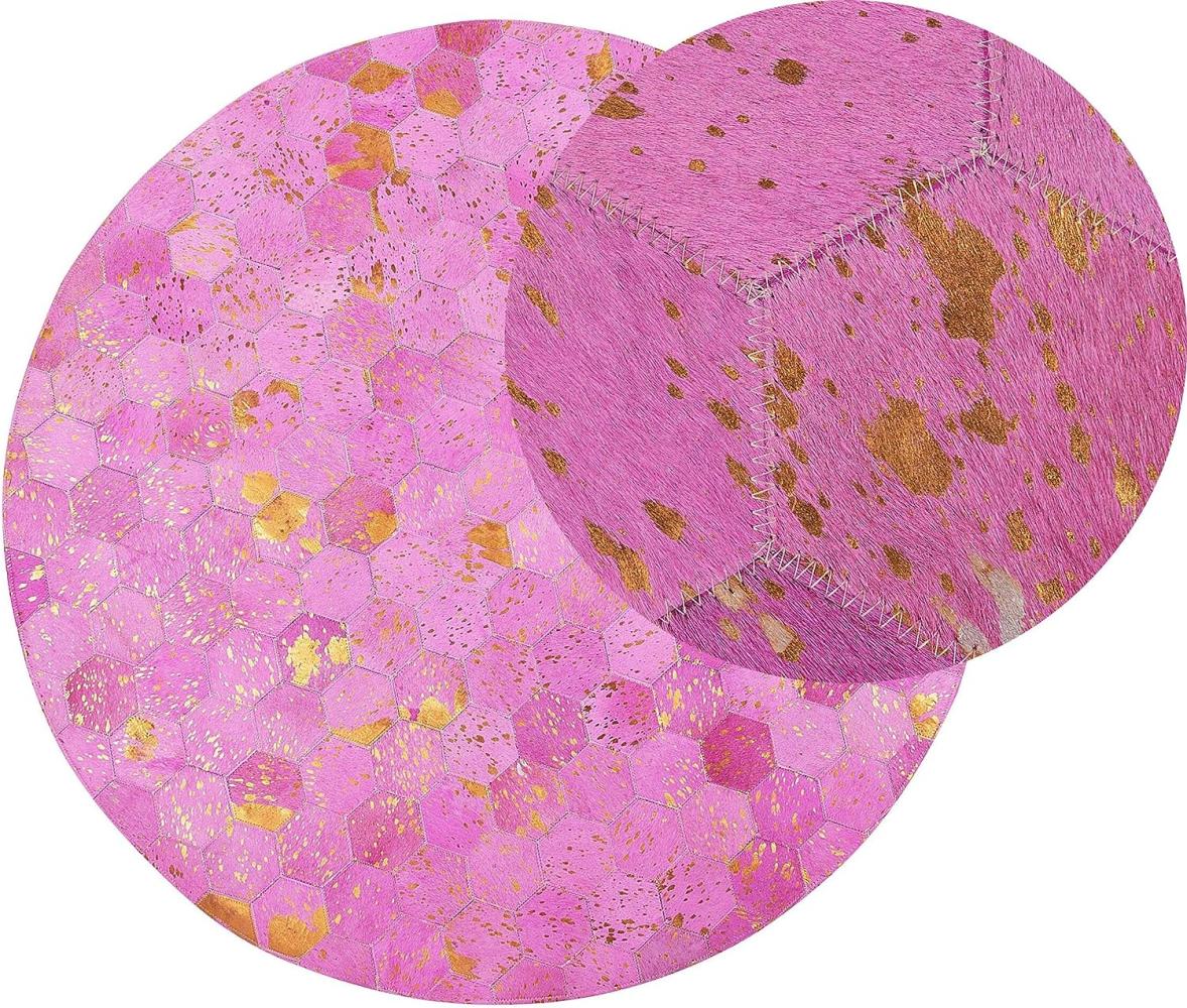 Teppich Kuhfell rosa ⌀ 140 cm Patchwork Kurzflor ZEYTIN Bild 1
