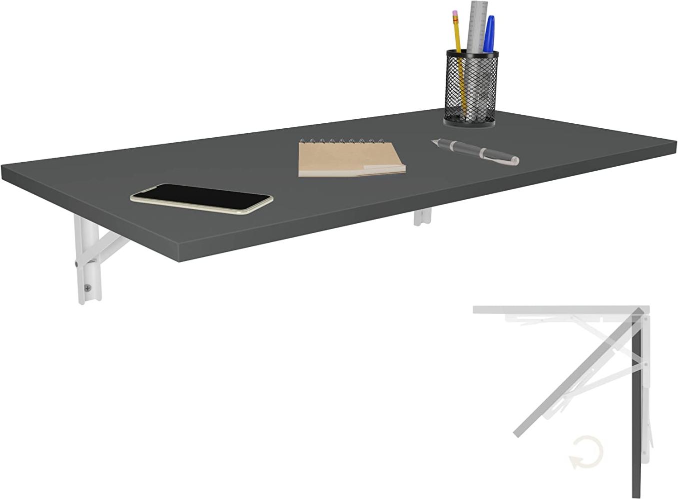 Wandklapptisch Schreibtisch Tischplatte 80x40 cm in Anthrazit Klapptisch Esstisch Küchentisch für die Wand Bartisch Stehtisch Wandtisch Tisch klappbar zur Wandmontage im Büro Küche Bild 1