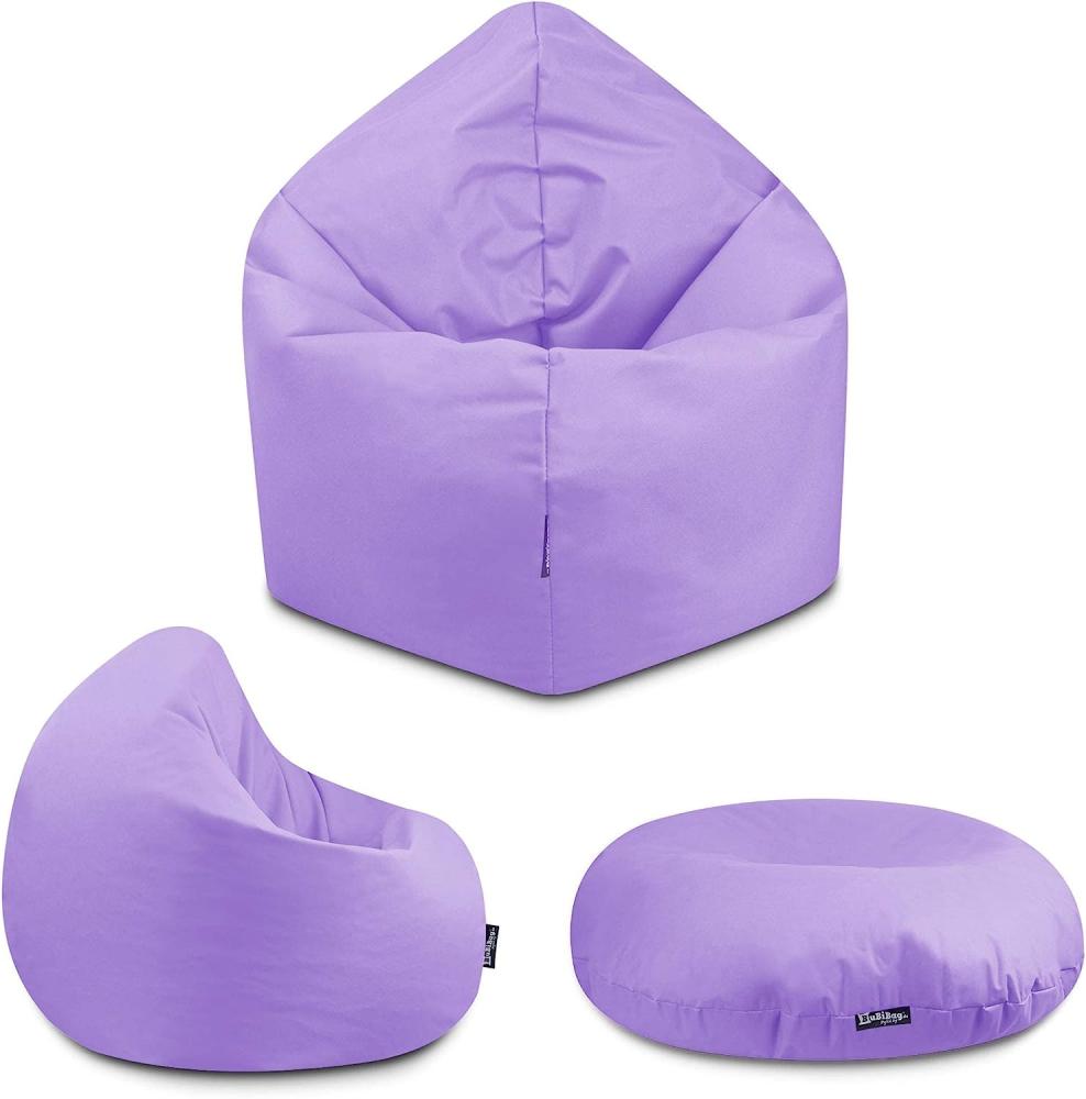 BuBiBag - 2in1 Sitzsack Bodenkissen - Outdoor Sitzsäcke Indoor Beanbag in 32 Farben und 3 Größen - Sitzkissen für Kinder und Erwachsene (145 cm Durchmesser, Flieder) Bild 1