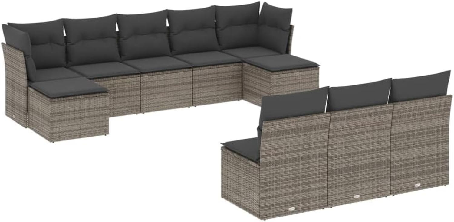 vidaXL 10-tlg. Garten-Sofagarnitur mit Kissen Grau Poly Rattan Bild 1