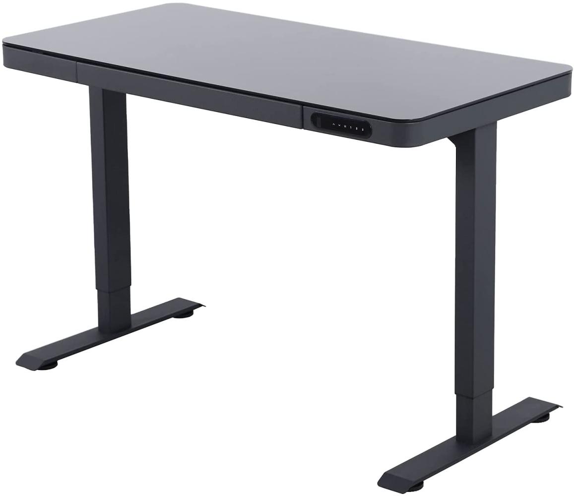 'Svita' Höhenverstellbarer Schreibtisch mit Tischplatte aus Glas und Schublade, Schwarz, 71-121 x 60 x 120 cm Bild 1