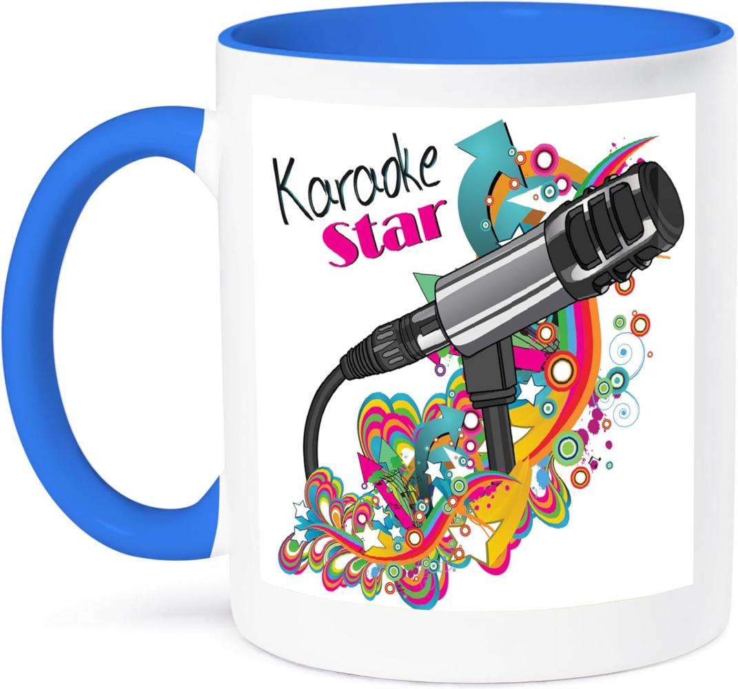 3dRose Singer Mondern Karaoke-Mikrofon, Pop Art Vector Microphone-Two, Tasse, Keramik, Blau-Weiß, 10,16 x 7,62 x 9,52 cm Bild 1