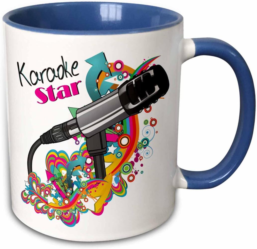 3dRose Singer Mondern Karaoke-Mikrofon, Pop Art Vector Microphone-Two, Tasse, Keramik, Blau-Weiß, 10,16 x 7,62 x 9,52 cm Bild 1
