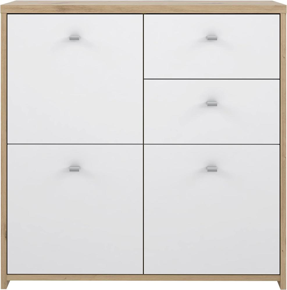 FORTE BEST CHEST Kommode mit 3 Türen und 2 Schubladen, Holzwerkstoff, Artisan Eiche / Weiß, 77. 1 x 77. 3 x 29. 6 cm Bild 1