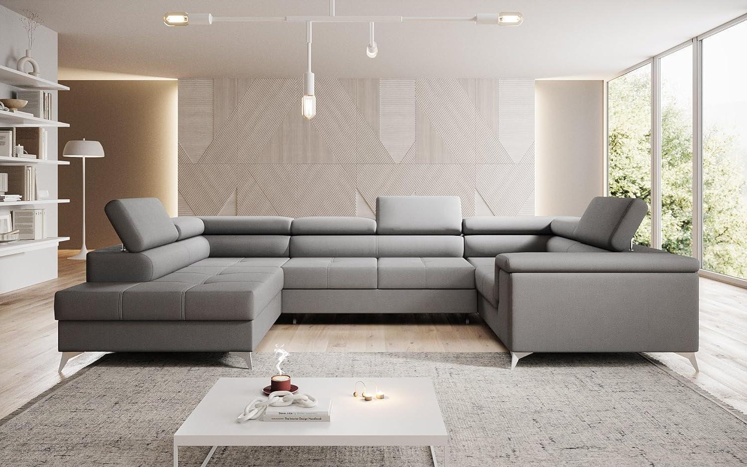 Designer Sofa Torino mit Schlaf- und Klappfunktion Stoff Grau Links Bild 1