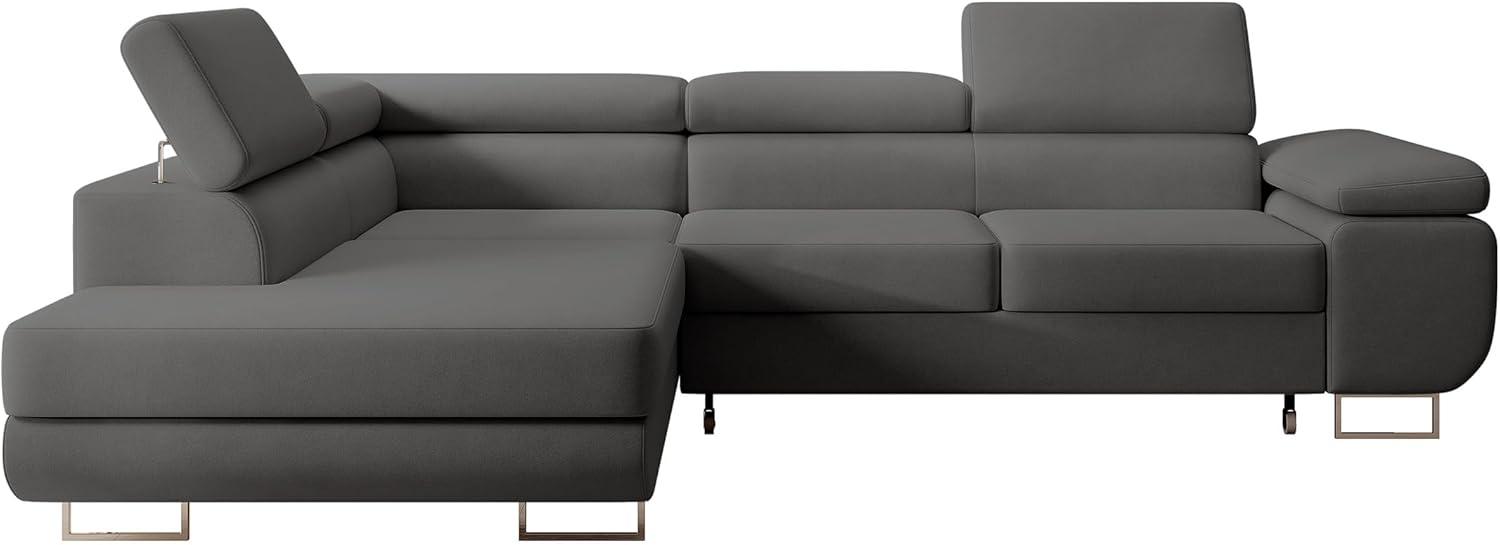 Selsey STEVIL - Ecksofa L-Sofa mit Schlaffunktion, Bettkasten, Ottomane links, Veloursbezug Dunkelgrau Bild 1