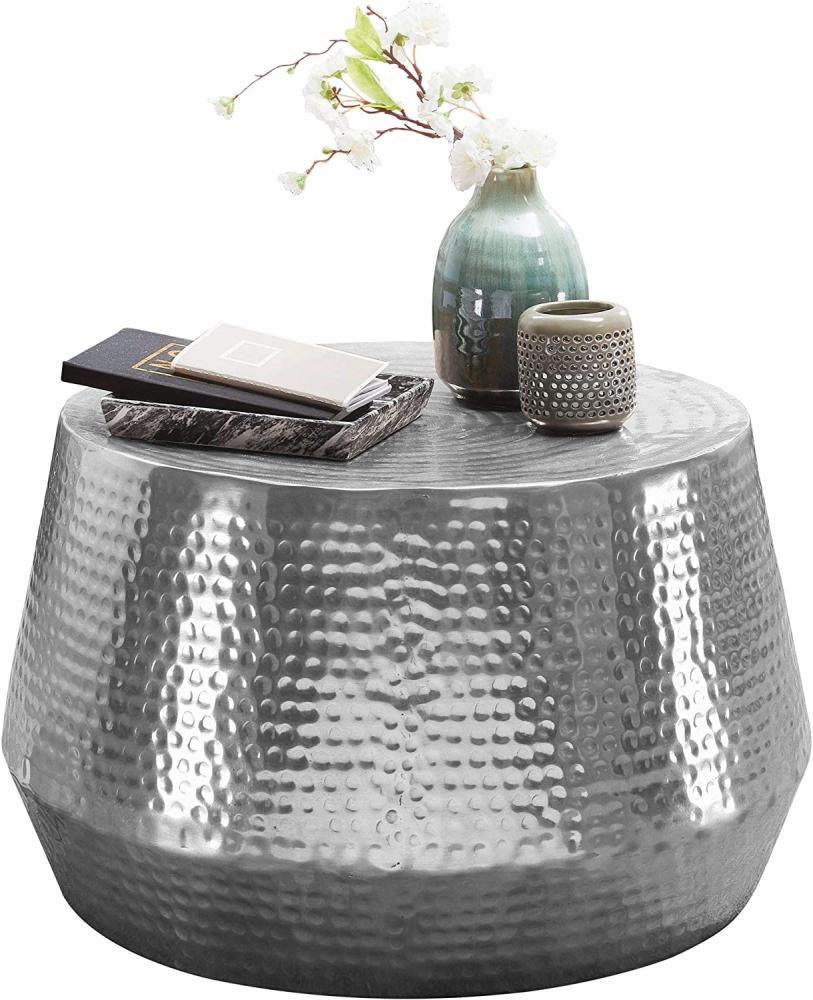 Wohnling Couchtisch MARESH 60 x 36 x 60 cm Aluminium Beistelltisch Orientalisch rund, Silber Bild 1