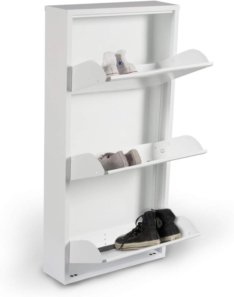 Dmora Schuhschrank aus Metall mit drei Türen mit Klappe, Farbe weiß, Maße 50 x 103 x 15 cm Bild 1