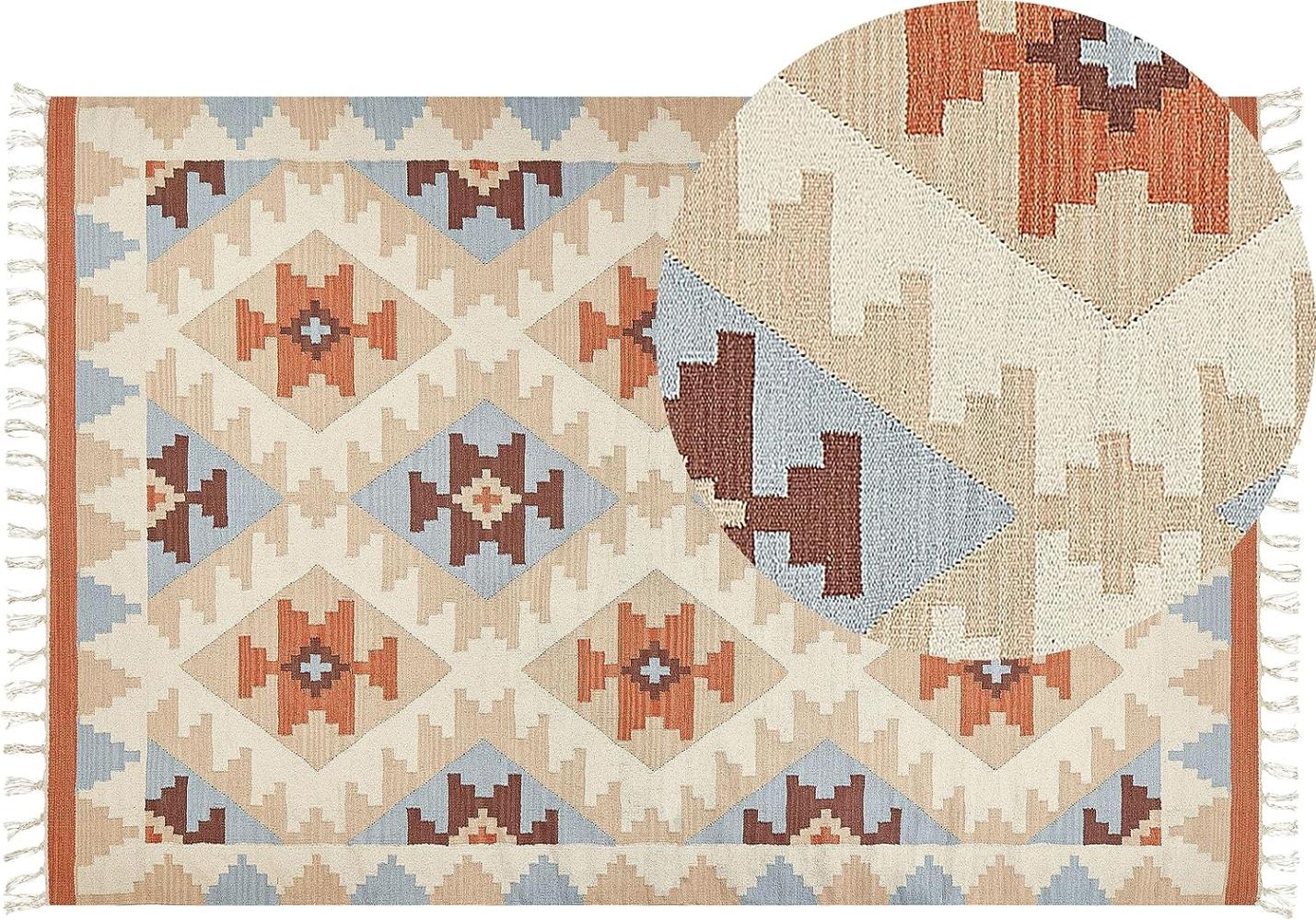 Kelim Teppich Baumwolle mehrfarbig 200 x 300 cm geometrisches Muster Kurzflor DILIJAN Bild 1