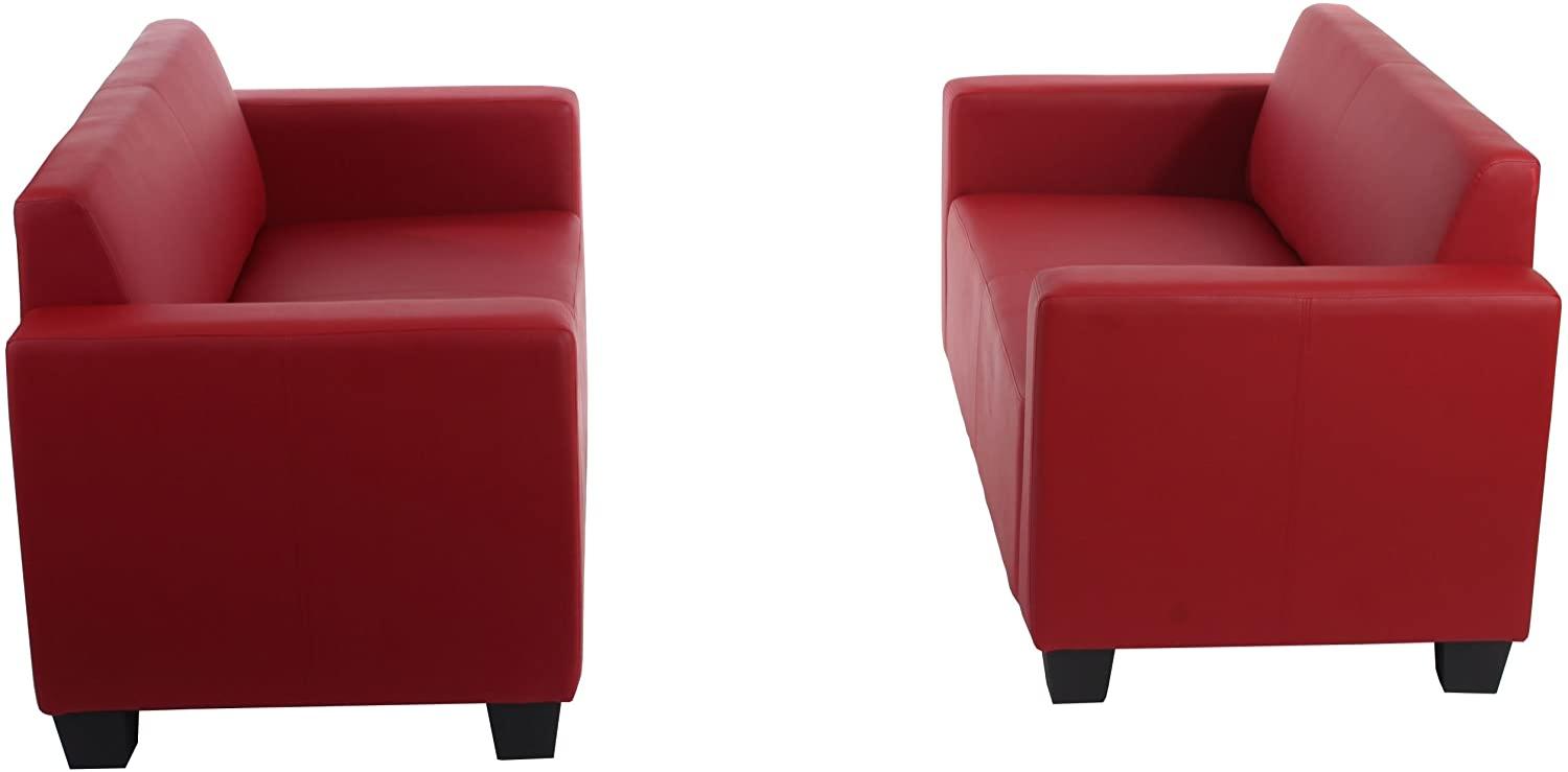 Sofa-Garnitur Couch-Garnitur 2x 2er Sofa Lyon Kunstleder ~ rot Bild 1