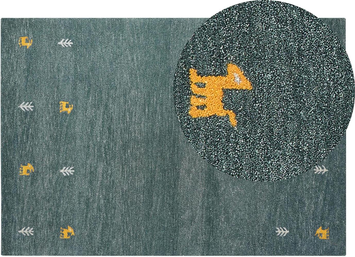 Gabbeh Teppich Wolle grün 140 x 200 cm Kurzflor CALTI Bild 1