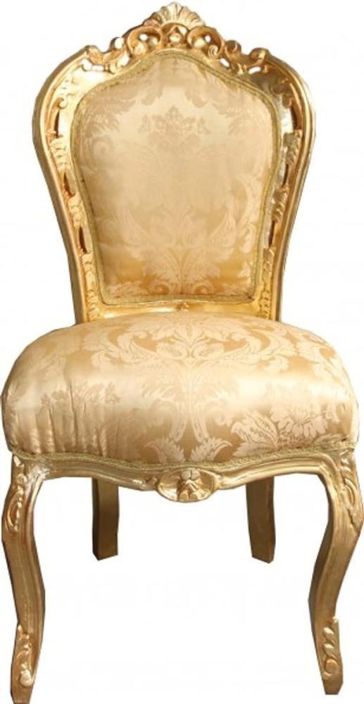 Casa Padrino Barock Esszimmer Stuhl Gold Blumen Muster / Gold ohne Armlehnen - Antik Möbel Bild 1