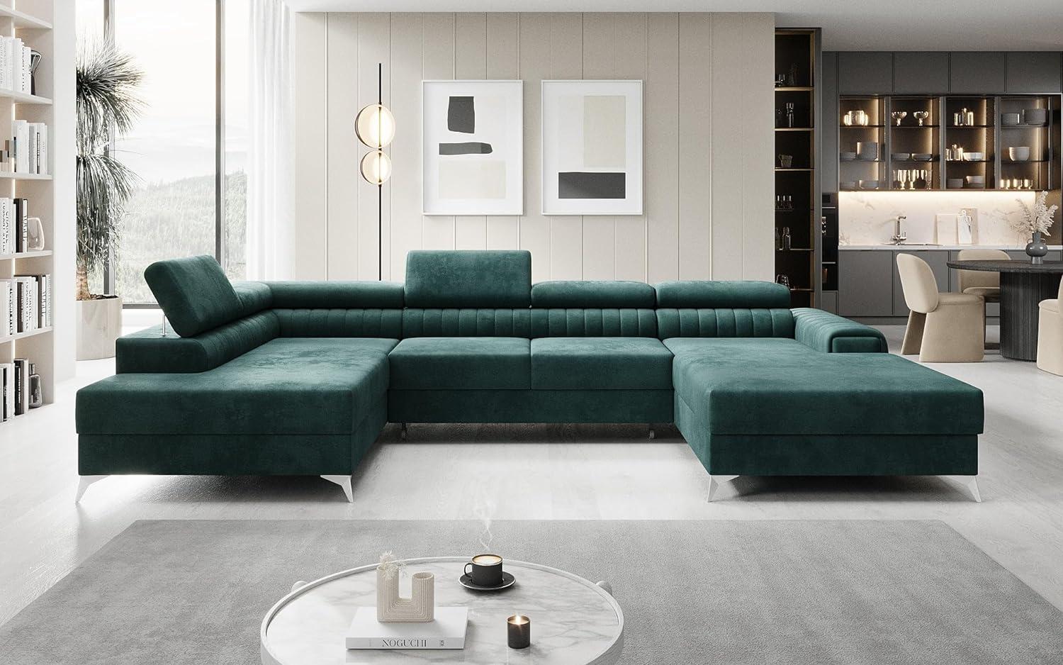 Designer Sofa Collina mit Schlaf- und Klappfunktion Samt Grün Links Bild 1