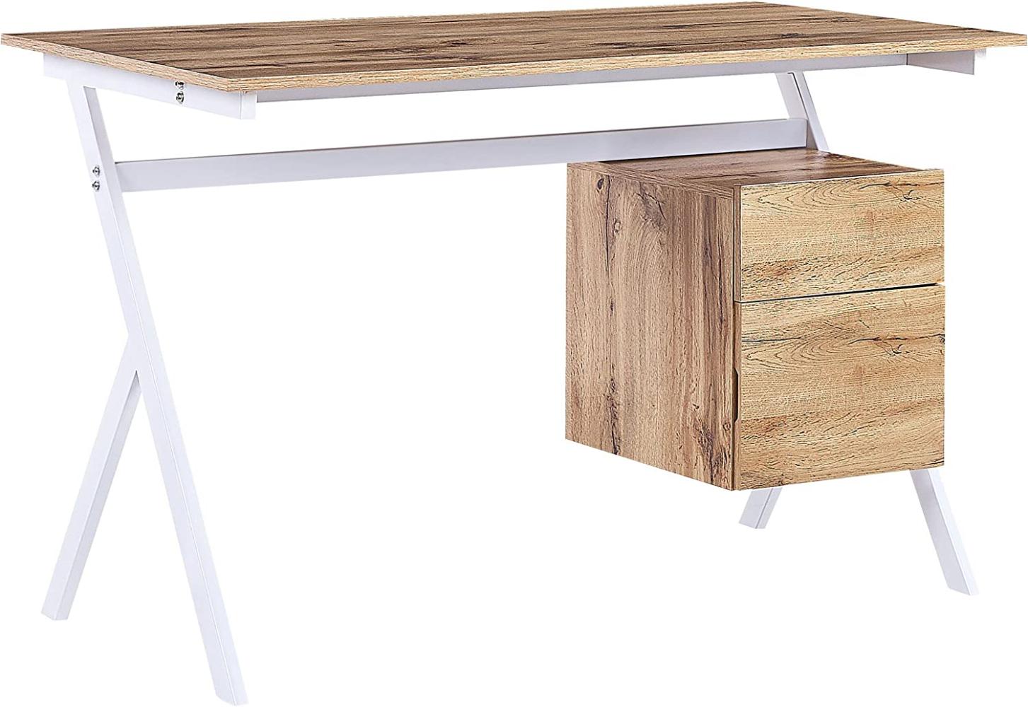 Schreibtisch heller Holzfarbton weiß 120 x 60 cm Schublade mit Schrank ASHLAND Bild 1