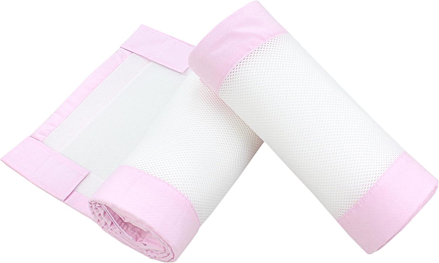 TupTam Gitterstäbe Schutz Netz Babybett Nestchen 3D Mesh 2er Pack, Farbe: Weiß/Rosa, Größe: ca. 128 x 30 cm (für Babybett 140x70) Bild 1