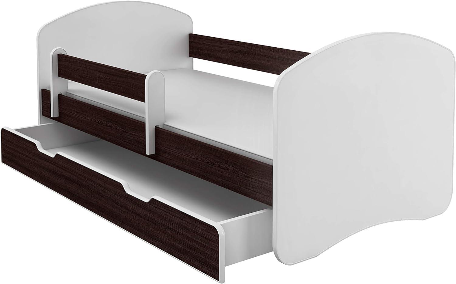 Kinderbett Jugendbett mit einer Schublade und Matratze Weiß ACMA II (160x80 cm + Schublade, Holz Wenge) Bild 1