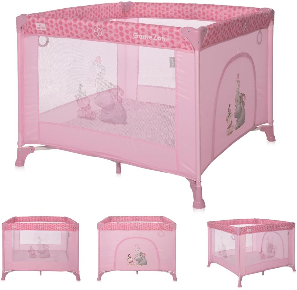 Lorelli Baby Laufstall Playground, kleiner Laufgitter 100x100 cm, Absperrgitter mit atmungsaktivem Netz, Schutzgitter mit Reißverschlusstür, faltbarer Krabbelgitter, rosa Bild 1