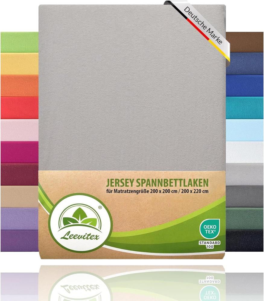 leevitex® Boxspringbett & Wasserbett Spannbettlaken | 100% Baumwolle | Markenqualität | Ökotex | 200 x 220 cm + 40 Steg - Silbergrau Bild 1