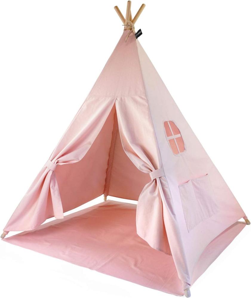 Hej Lønne Kinder Tipi, rosa Zelt, ca. 120 x 120 x 150 cm groß, Spielzelt mit Bodendecke und Fenster, inkl. Beutel und Anleitung, für drinnen und draußen, schadstofffrei Bild 1