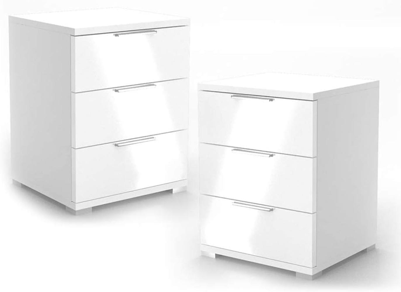 VICCO Nachtschrank 2er Set Kommode Nachttisch Schrank Schublade Ablage Schlafzimmer (Weiss Hochglanz) Bild 1