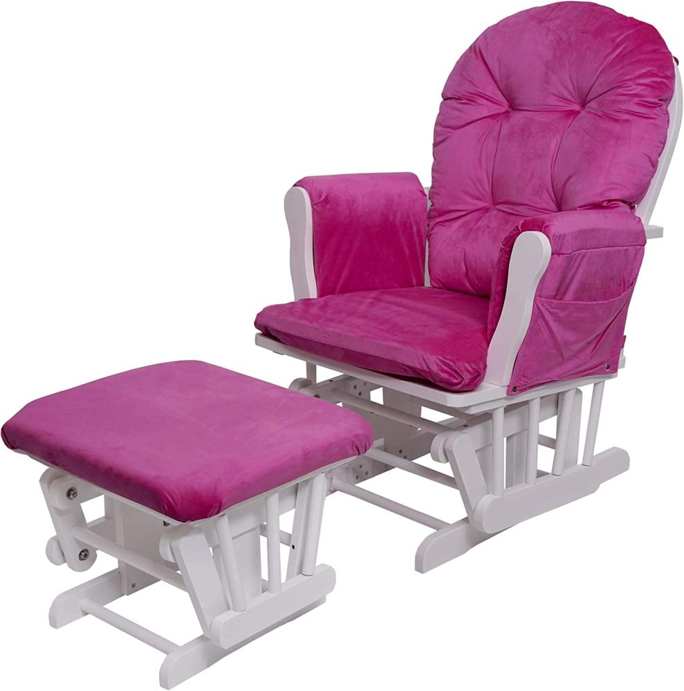 Relaxsessel HWC-C76, Schaukelstuhl Sessel Schwingstuhl mit Hocker ~ Samt, pink, Gestell weiß Bild 1