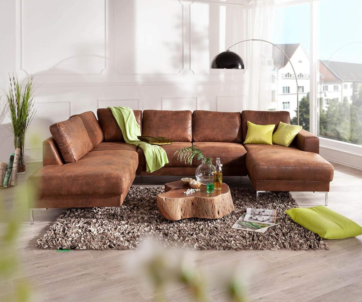 Couch Silas Braun Antik Optik 300x200 cm Ottomane Links Designer Wohnlandschaft Bild 1